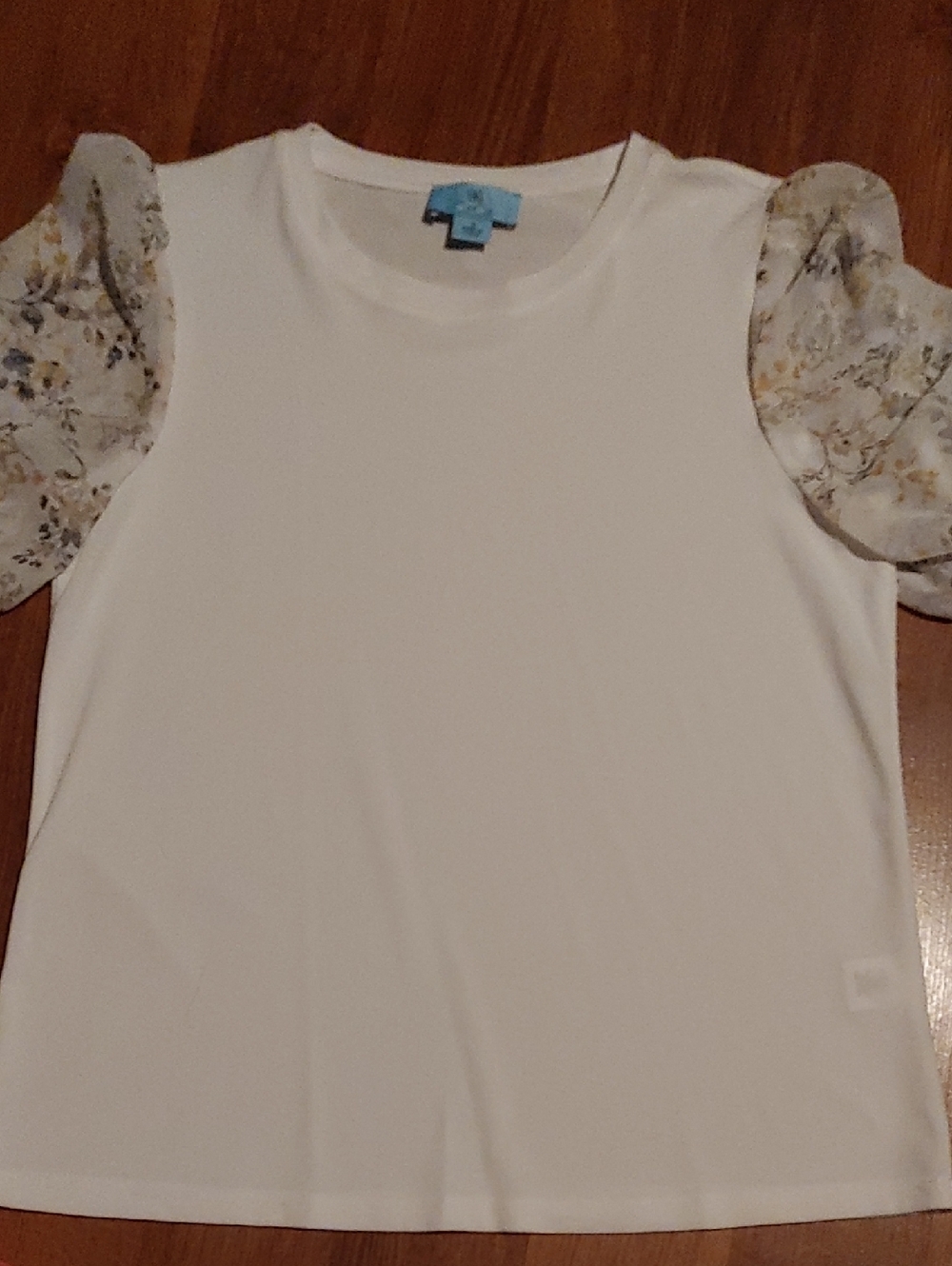 CeCe Floral Puff Sleeve White Women's Top Sz SM